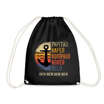 Papitän Anker Hafen Kompass Held Vater Papa Segeln - Turnbeutel - Schwarz - Vorne