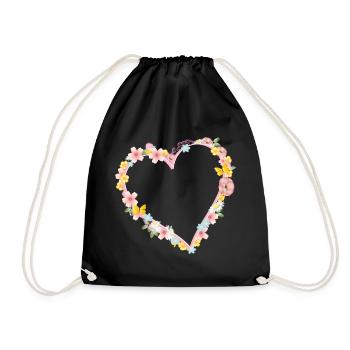 Cadre coeur rose décoré de fleurs abondantes - Sac de sport léger - noir - Devant
