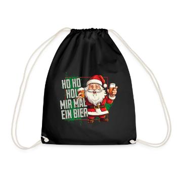 Weihnachtsmann Ho Ho Hol Mir Mal Ein Bier Lustig - Turnbeutel - Schwarz - Vorne