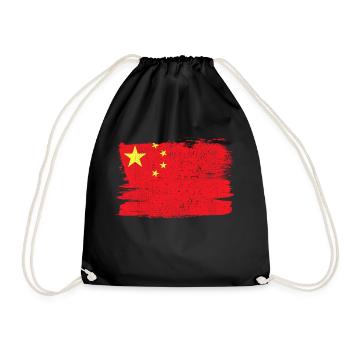 Cina Bandiera China Flagge Frieden Vintage - Turnbeutel - Schwarz - Vorne