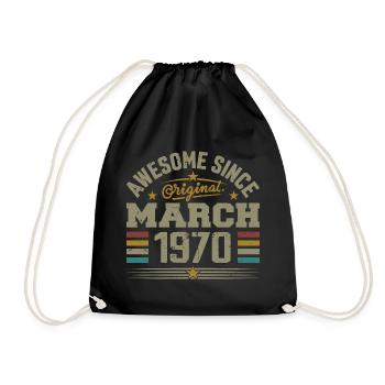 März 1970 Geburtstag Vintage Geschenkidee aus den 1970er Jahren - Turnbeutel - Schwarz - Vorne