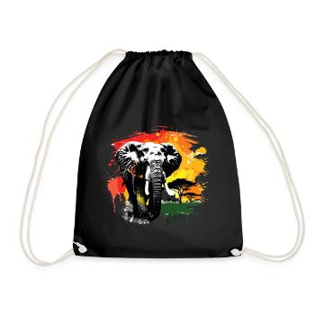 Elephant Africa Safari Nature Wilderness Watercolor Art - Drawstring Bag - black - Front