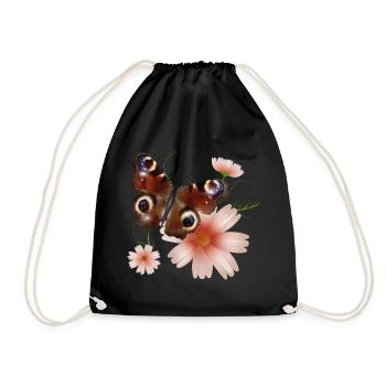 Papillon paon oeil avec des fleurs roses - Sac de sport léger - noir - Devant