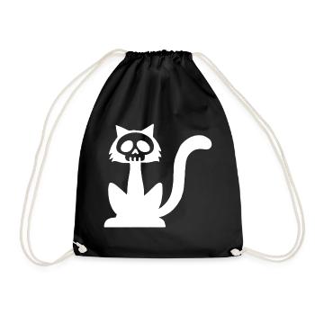 White Cat Skull - Drawstring Bag - black - Front