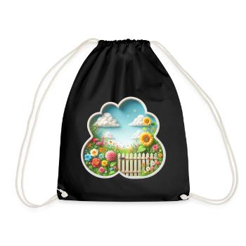 Garden with flower on flower meadow and sunflower - Drawstring Bag - black - Front
