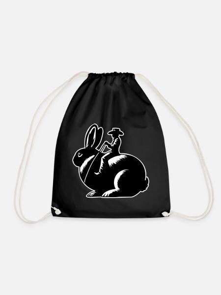 Rabbit Rider (only design - with outline, 3-Color) - Drawstring Bag - black