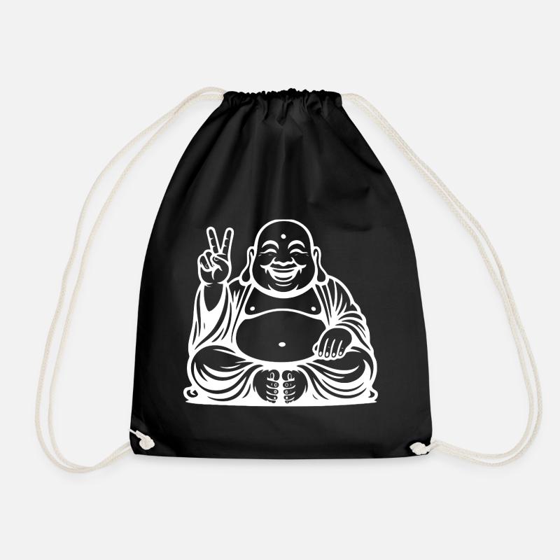 Joyful Laughing Buddha Design - Drawstring Bag - black