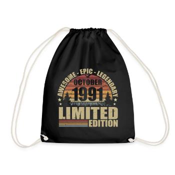 34e Anniversaire Rétro Octobre 1991 - October 1991 - Sac de sport léger - noir - Devant