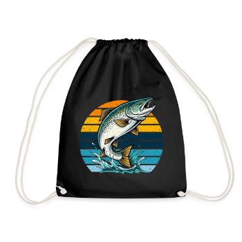 Lachs Angeln Fischen Angler Retro Vintage Natur - Turnbeutel - Schwarz - Vorne