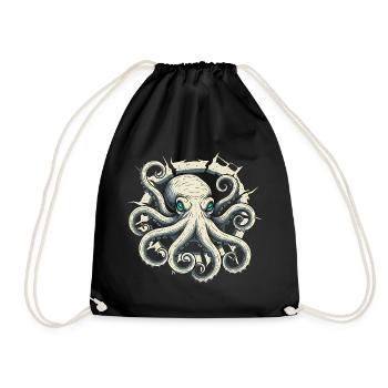 Octopus peeking out of crack - octopus tentacle - Drawstring Bag - black - Front