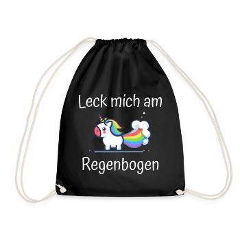 Leck mich am Regenbogen Einhorn Spruch - Turnbeutel - Schwarz - Vorne