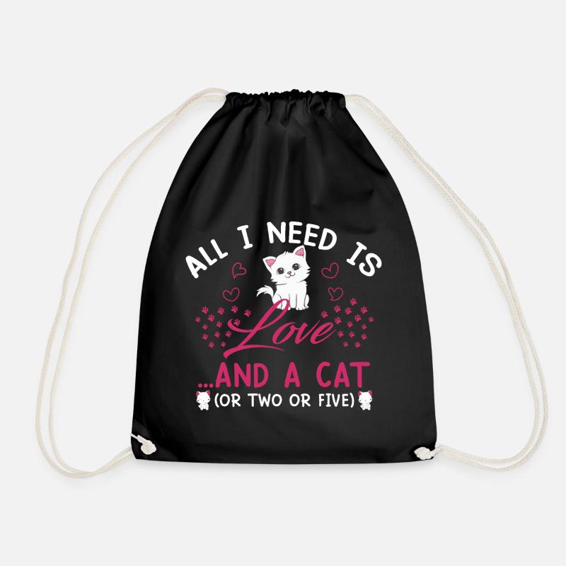 cat love - Drawstring Bag - black