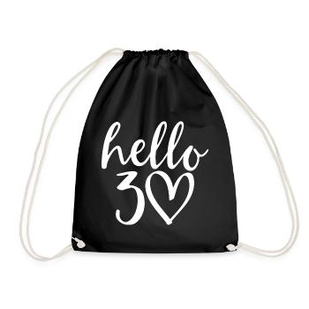 Hello 30 Birthday Script Heart - Drawstring Bag - black - Front