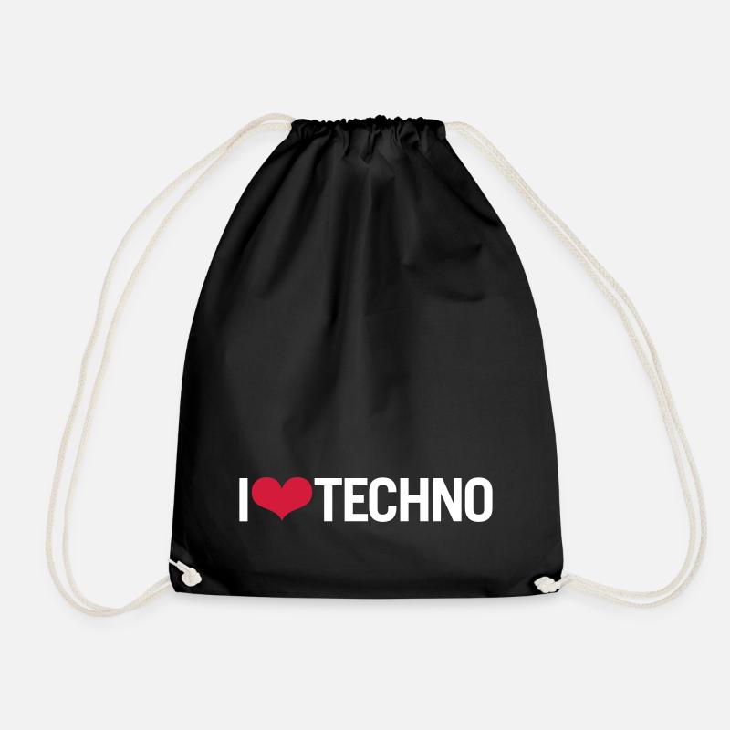 I LOVE TECHNO - Drawstring Bag - black