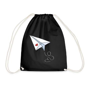 Avion en papier avec coeur - Amour - Voyage - Vol - Sac de sport léger - noir - Devant