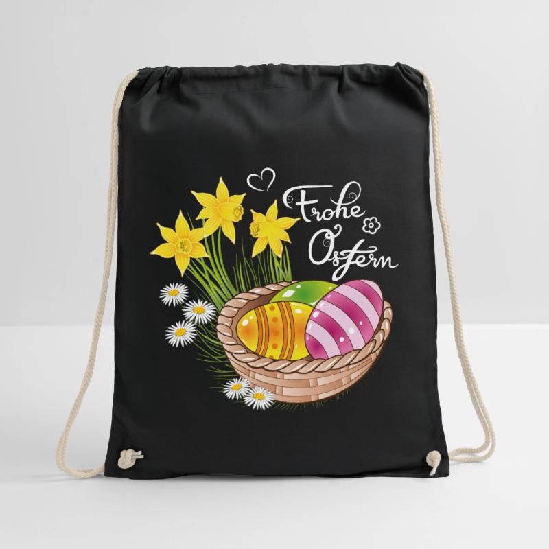 Happy Easter Easter basket Easter eggs Easter flowers eggs Drawstring Bag