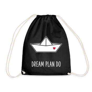 Dream Plan Do - Paper Boat Boat Heart - Drawstring Bag - black - Front