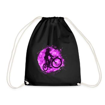 Cool mountain bike girl pink MTB bike - Drawstring Bag - black - Front