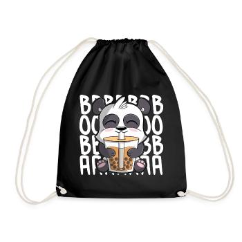 cute kawaii panda drinking boba bubble tea - Drawstring Bag - black - Front
