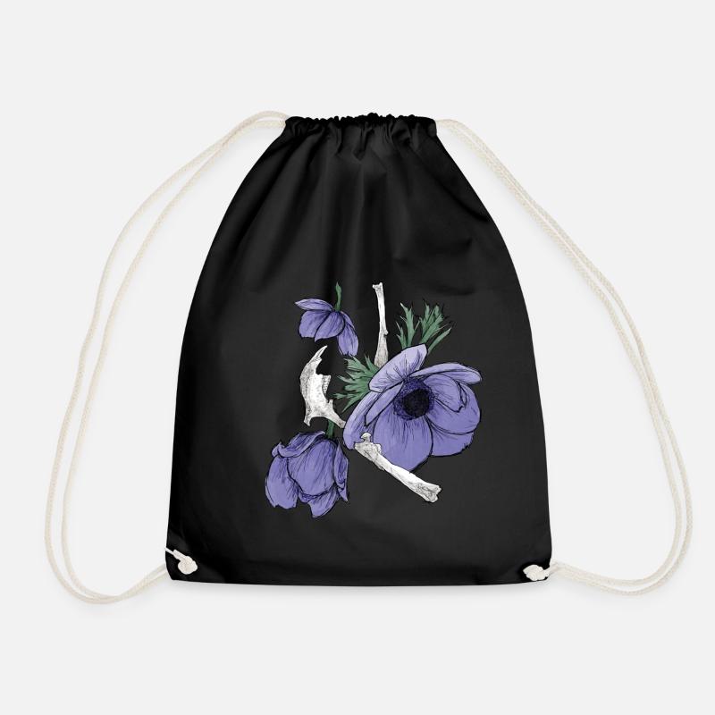 Flowers and bones - Drawstring Bag - black