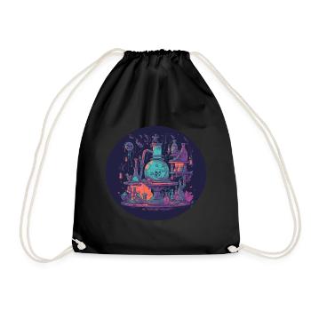 Magical Alchemist Laboratory with Fillets, Bottles - Drawstring Bag - black - Front