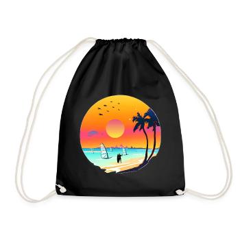 Summer Sunset Beach Watercolor - Drawstring Bag - black - Front