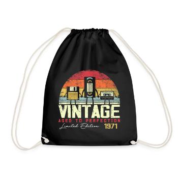 Vintage 1971 Gift - Drawstring Bag - black - Front