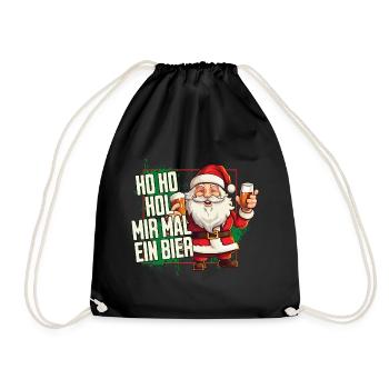 Weihnachtsmann Ho Ho Hol Mir Mal Ein Bier Lustig - Turnbeutel - Schwarz - Vorne