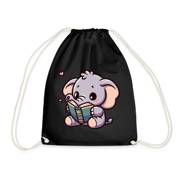 Elephant Reading Story-time Elephant Onesie - Drawstring Bag - black - Front