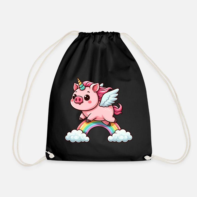 Pig Unicorn Piggycorn Funny Animals - Drawstring Bag - black