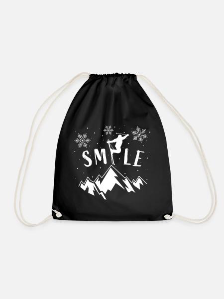 Smile Skiing Mountains Ski Holiday Ski Slope - Drawstring Bag - black