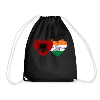 Albania India Flag Heart Used - Drawstring Bag - black - Front