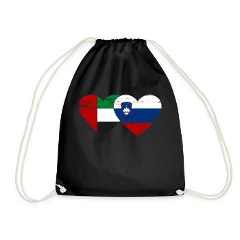 United Arab Emirates Slovenia Flag Heart - Drawstring Bag - black - Front