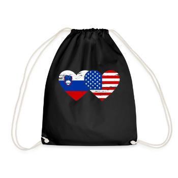 Slovenia USA flag heart used - Drawstring Bag - black - Front