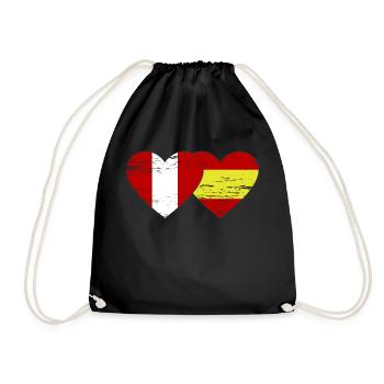 Peru Spain flag heart used - Drawstring Bag - black - Front