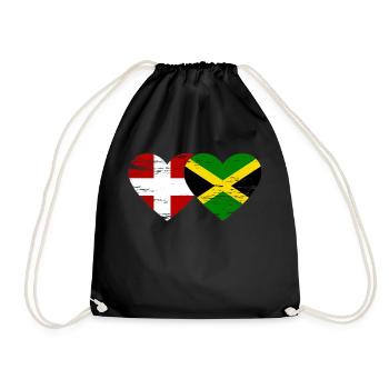 Denmark Jamaica flag heart used - Drawstring Bag - black - Front