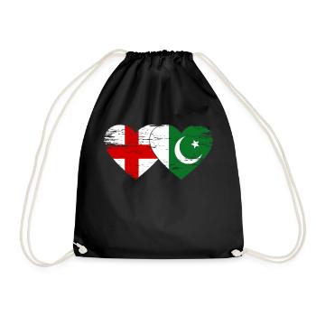 England Pakistan Flag Heart - Drawstring Bag - black - Front