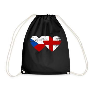 Czech Republic England Flag Heart used - Drawstring Bag - black - Front