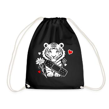 Tiger with plasters and flowers - Get well soon - Drawstring Bag - black - Front