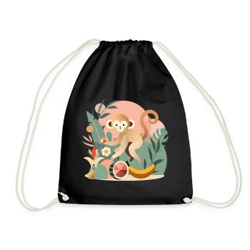 Playful monkey with tropical fruits - Drawstring Bag - black - Front