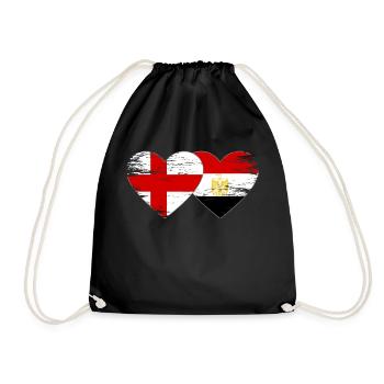 England Egypt Flag Hands Heart Shape Used - Drawstring Bag - black - Front