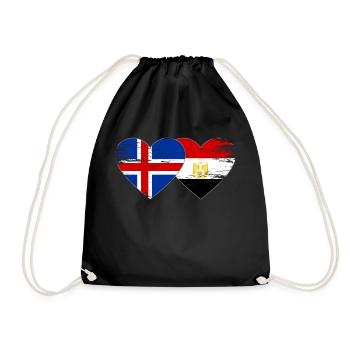 Iceland Egypt Flag Hands Heart Shape Used - Drawstring Bag - black - Front