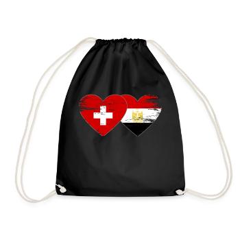 Switzerland Egypt Flag Hands Heart Shape Used - Drawstring Bag - black - Front