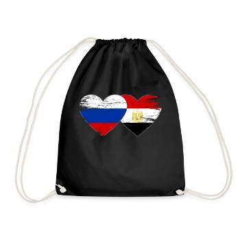 Russia Egypt Flag Hands Heart Shape Used - Drawstring Bag - black - Front