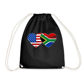 USA South Africa Flag Heart Shape Used - Drawstring Bag - black - Front