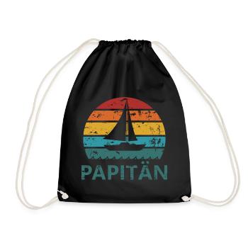 Papitän – Segelboot Retro Shirt für Väter, Geburt - Turnbeutel - Schwarz - Vorne