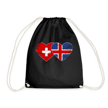 Switzerland Iceland Flag Heart used - Drawstring Bag - black - Front