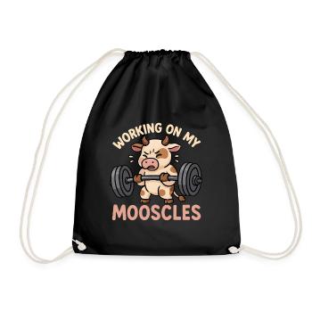 Kuh - Working on my Mooscles - Lustiges Gym-Design - Turnbeutel - Schwarz - Vorne