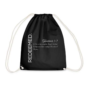 Redeemed - Ephesians 1:7 Christian Design - Drawstring Bag - black - Front