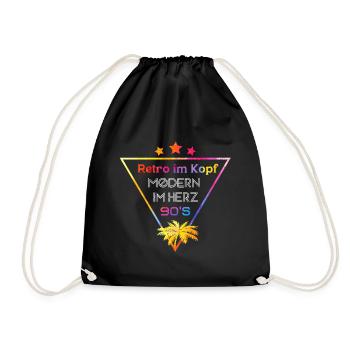 Retro Head Modern Heart 90s Flair - Drawstring Bag - black - Front